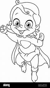 Super Baby Hero Coloring Vector Outlined Flying Illustration Line Alamy sketch template