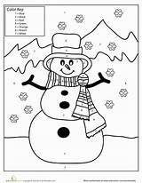 Snowman Number Color Worksheet Education Worksheets Grade Printables Winter First Coloring Activities Holiday Season Life sketch template
