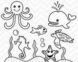 Clipart Sea Animals Animal Ocean Under Clip Creatures Creature Coloring Line Cliparts Cartoon Drawing Fish Outline Color Clipground Drawings Kids sketch template
