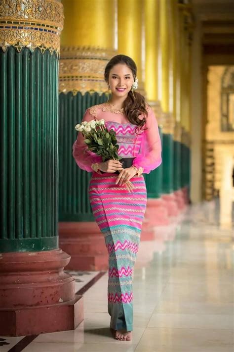 Myanmar Dress Traditional Outfits Burmese Clothing