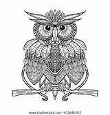 Owl Vector Zentangle Style Coloring Drawn Hand Shutterstock Doodle Isolated sketch template