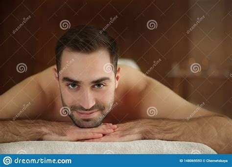 Handsome Man Relaxing On Massage Table Stock Image Image