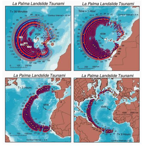 inferred tsunami waves generated   giant canary islands   scientific diagram