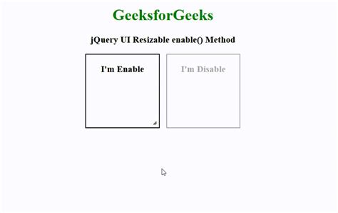 jquery ui resizable enable method geeksforgeeks