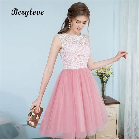 Berylove Short Blush Pink Homecoming Dresses 2018 Mini Lace Homecoming