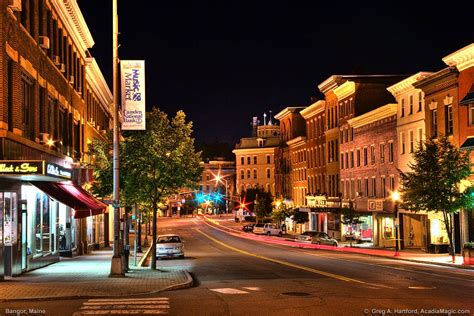 Bangor Maine On Main Street At Night