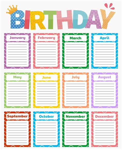 printable birthday chart