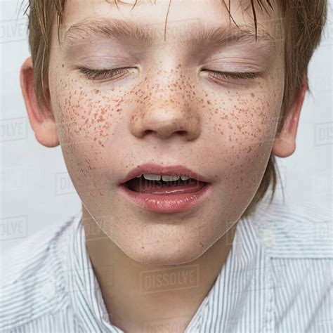 close   caucasian boy  freckles stock photo dissolve