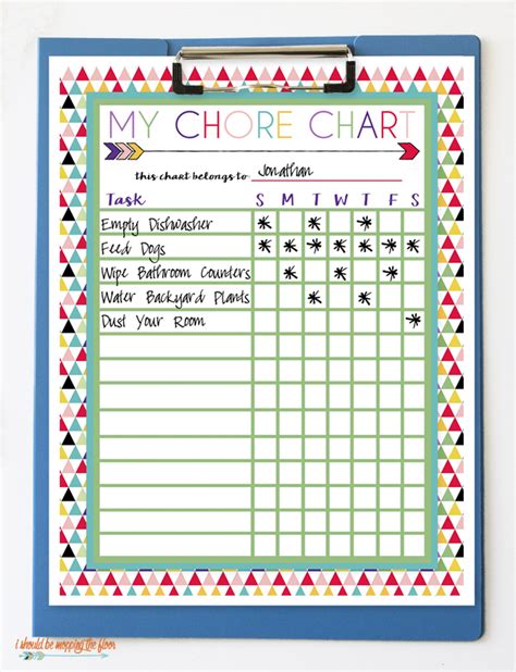 printable chore charts  kids    mopping  floor
