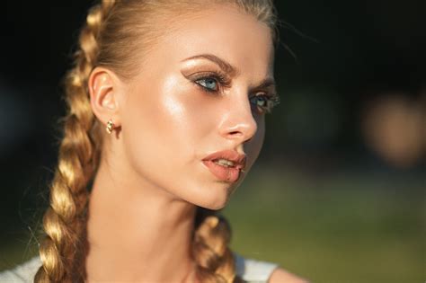 Face Dmitry Shulgin Model Women Blue Eyes Braids Blonde Depth Of Field