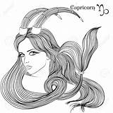 Capricorn Coloring Zodiac Astrology Vector Sign Adult Girl Signs Illustration Designlooter Astrological Lineart Hair Long Book Google sketch template