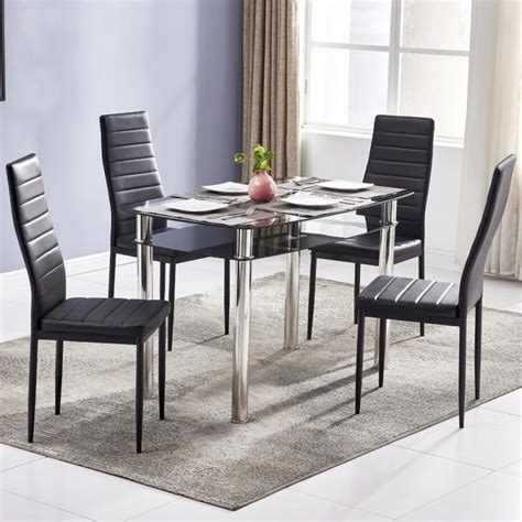 zimtown  piece kitchen dining table set  glass table top leather