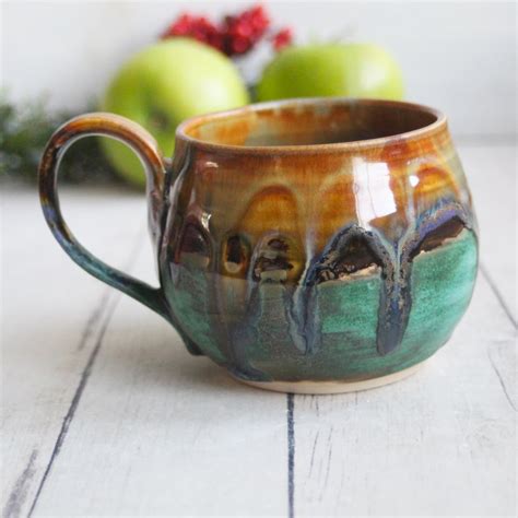 andover pottery handmade mug  colorful dripping glazes handcrafted art pottery coffee cup