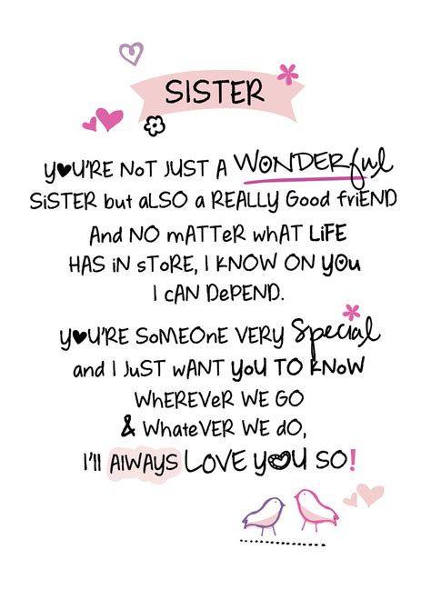 wonderful sister inspired words greeting card blank inside for her