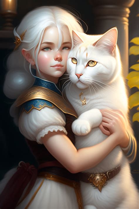 lexica a detailed portrait of a cute calm white hair girl hugging a