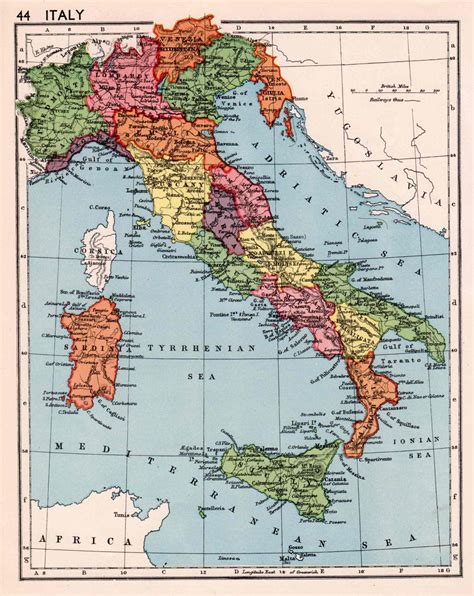 Italy Map From 1930s Vintage Atlas