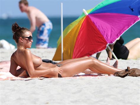 Rosie Jones Topless Candid Bikini Beach Photos