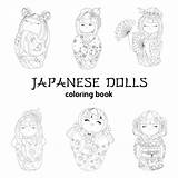Kokeshi Ausmalen Bonecas Japanischen Puppen Reihe Puppe Colorear Japonesas Conjunto Caracteres Japoneses Vektoren Japonesa sketch template