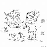 Birds Bird Boy Coloring Pages Feeding Winter Feeder Cartoon Outline Illustration Kids Getcolorings 500px 75kb sketch template