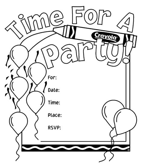 birthday party invitations coloring page crayolacom