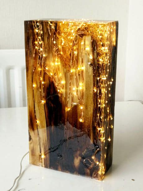 reclaimed antique pine wood  resin light block