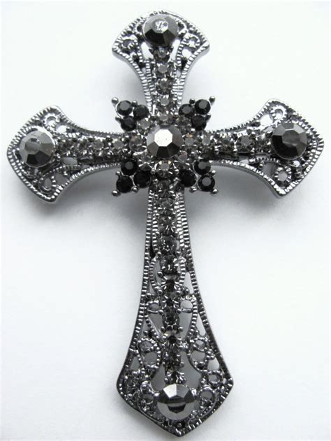 2 3 4 black diamond large cross pendant pin brooch