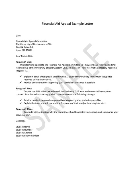 financial aid appeal letter templates  allbusinesstemplatescom