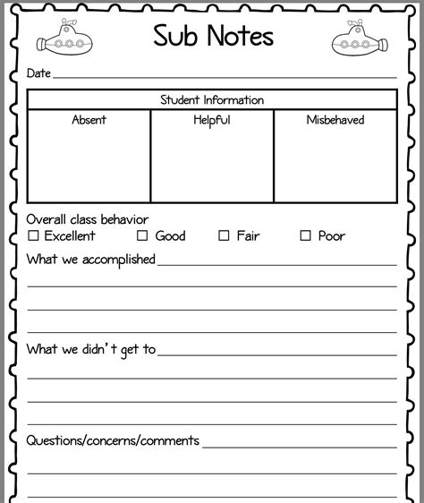 substitute teacher blank forms  printable printable forms