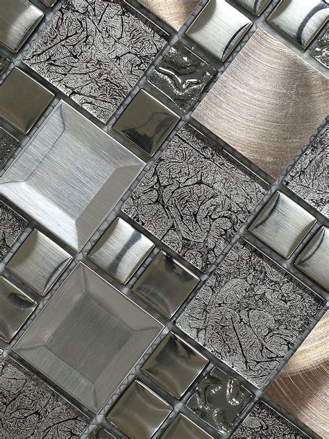 glass metal gray copper mosaic backsplash tile
