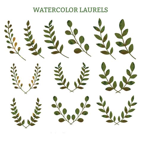 watercolor laurels green decorative vector free download