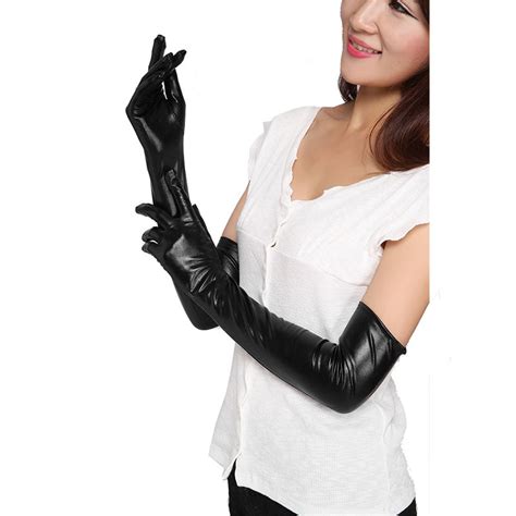 womens sexy faux long leather gloves fashion black ladies sexy elbow