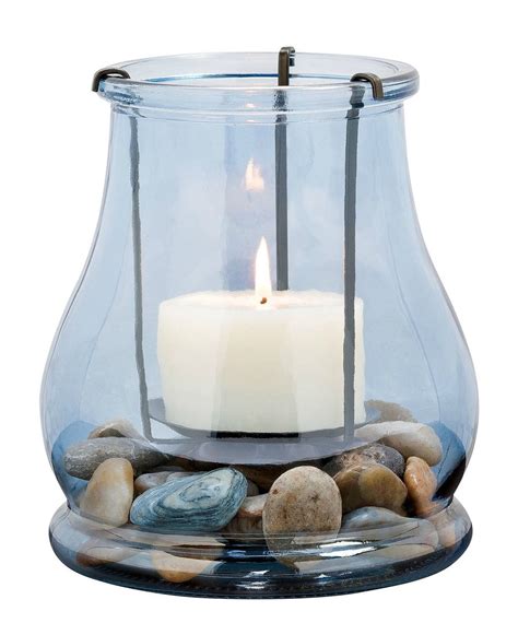 Light Blue Glass Hurricane Candle Holder With Inserts