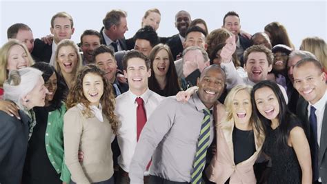 portrait   large group  happy  diverse business people   standing