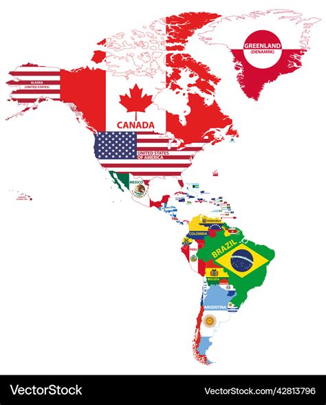 north  south america map combined  flags vector image