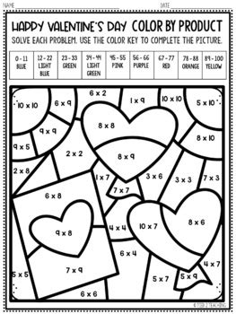 valentines day math coloring pages multiplication facts color  number