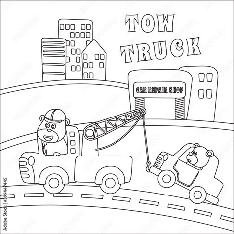 coloring book  page  tow truck cartoon  funny driver cartoon