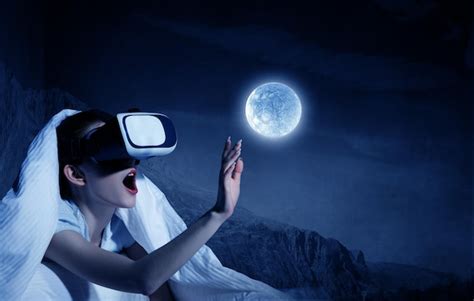 Premium Photo Woman Wearing Virtual Reality Goggles Mixed Media