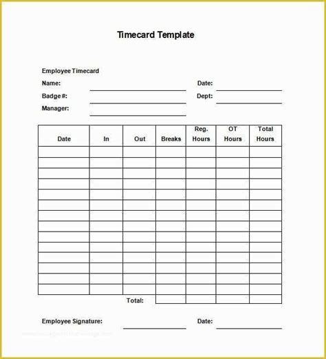 time card template    printable time cards templates excel