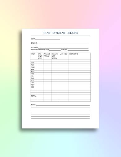 rent ledger template  printable templates