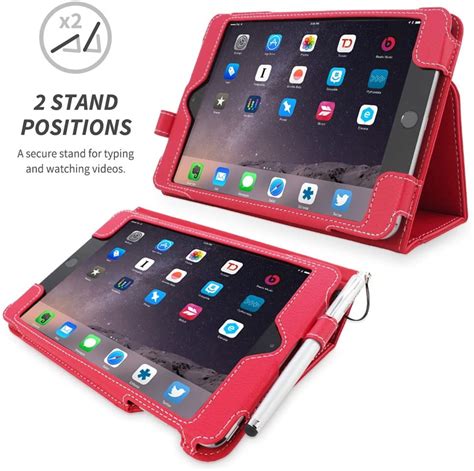ipad mini  case snugg red leather smart case cover apple ipad mini  protective flip stand