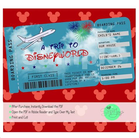 printable ticket  disney disneyworlddisneyland boarding etsy