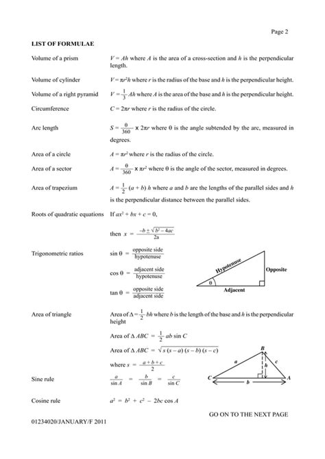 cxc csec mathematics formulas sheetpdf