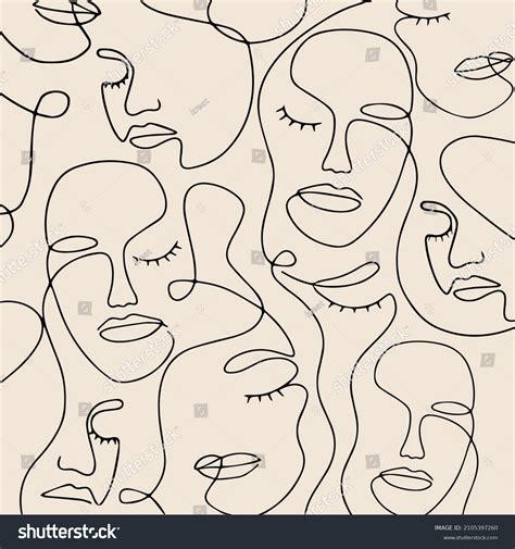 continuous  drawing faces fashion minimalist stock vector royalty