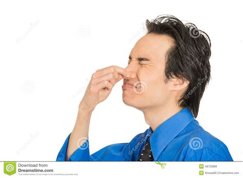 Man Disgust On His Face Pinches His Nose Something Stinks