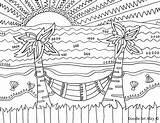 Coloring Beach Pages Summer Sunset Printable Adults Tropical Hammock Scenes Doodle Kids Print Alley Colouring Color Adult Sheets Beaches Book sketch template