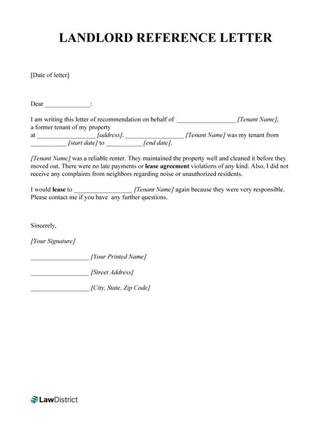 landlord reference letter for a tenant free samples lawdistrict