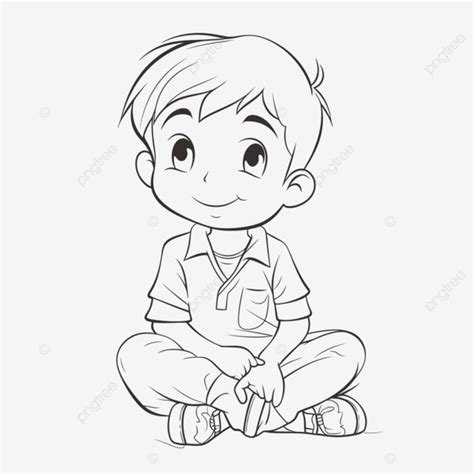 cartoon boy sitting coloring page vector ilustrator coloring page