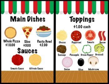 pizza dramatic play  printable pizza  ingredients dramatic