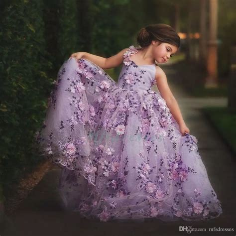 hot sale pretty girls prom dresses ball gown purple lace flowers flower  purple flower