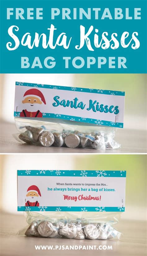 santa kisses treat bag topper  printable holiday favor